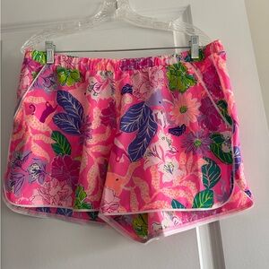 Lilly Pulitzer Pink and Blue Floral Athletic Shorts with Pockets Size L